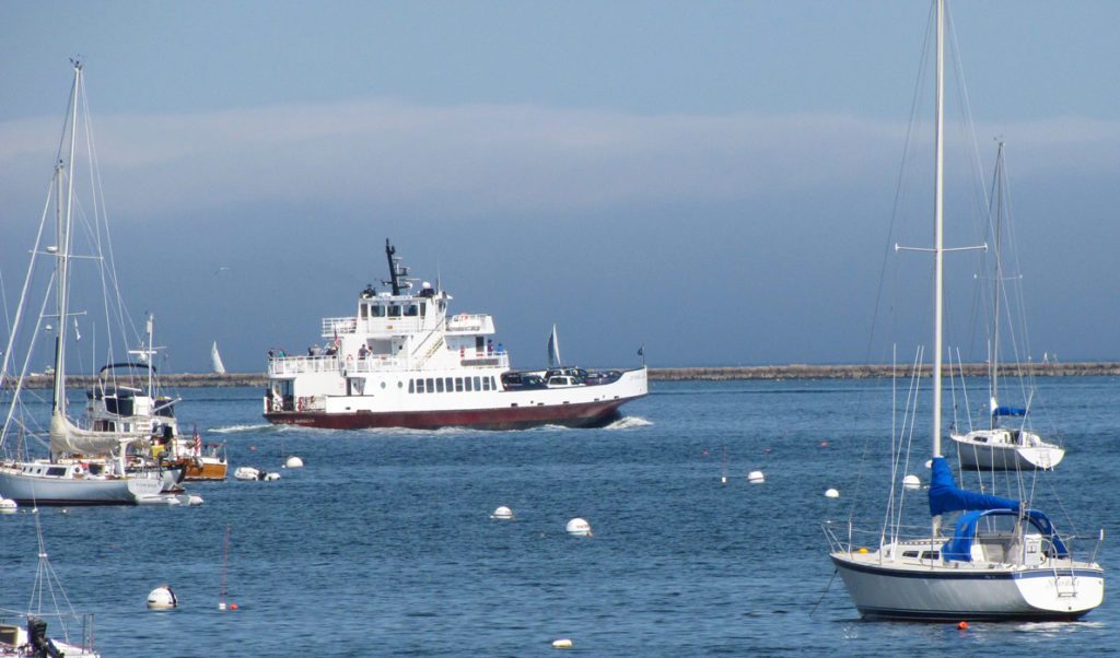 Passenger ferry in a New England harbor